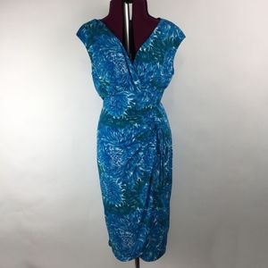 London Times Blue Floral Wrap Style Dress 6